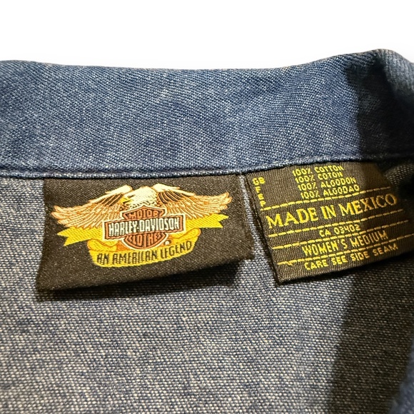 Vintage Harley Davidson Denim Button Down Crop Top Tie Waist  - Medium - Picture 3 of 7